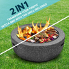 Dellonda Round MgO Fire Pit with BBQ Grill & Safety Mesh Screen 60cm - Dark Grey