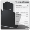 Baridi Angled Chimney Cooker Hood with Touch Controls & Carbon Filters 60cm - Black Glass