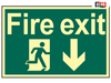 Scan - Fire Exit Running Man Arrow Down - Photoluminescent 300 x 200mm