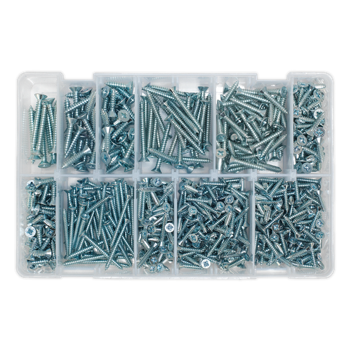 Zinc Plated Self-Tapping Countersunk Pozi Screw Assortment 600pc