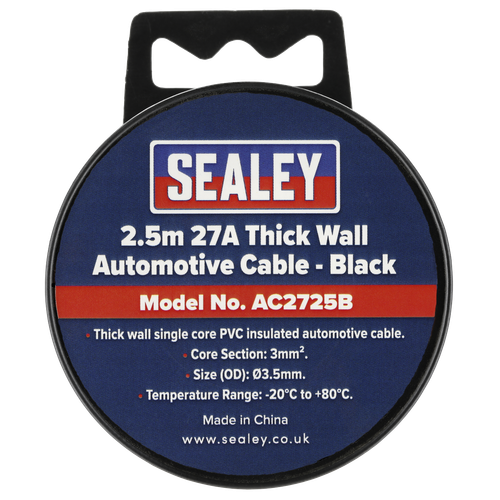 27A Thick Wall Automotive Cable 2.5m - Black