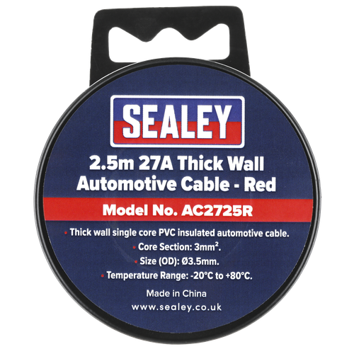 27A Thick Wall Automotive Cable 2.5m - Red