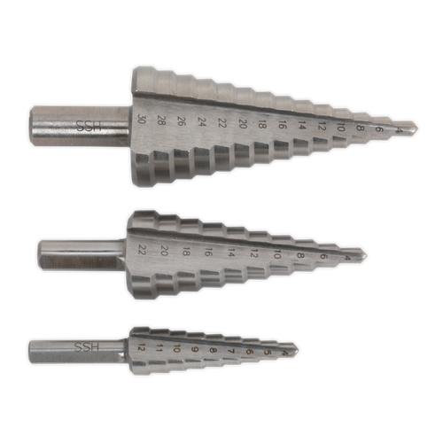 Double Flute HSS M2 Step Drill Bit Set 3pc