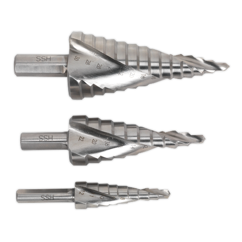Spiral Flute HSS 4341 Step Drill Bit Set 3pc
