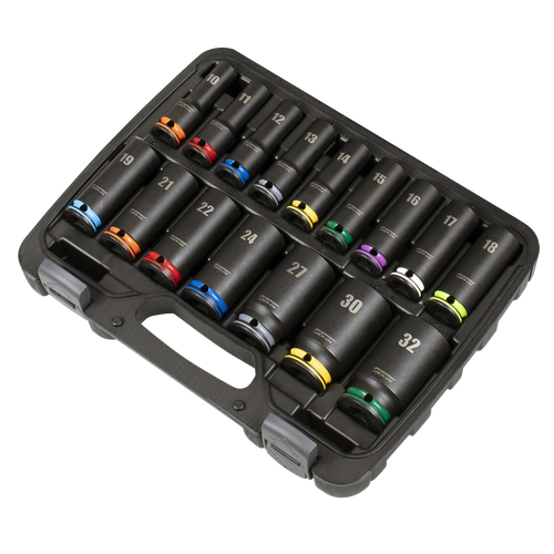 Lock-On™ Deep Impact Socket Set 1/2"Sq Drive 16pc