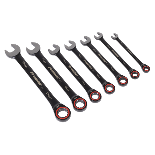 Premier Black Combination Ratchet Spanner Set 7pc