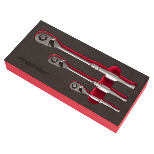 Premier Platinum Pear-Head Ratchet Wrench Set with Flip Reverse 3pc