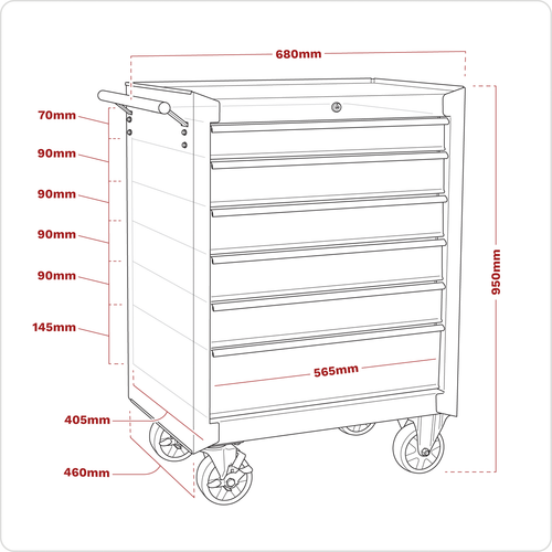 American PRO® Rollcab 6 Drawer - Black