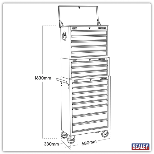 American PRO® Tool Chest Combination 16 Drawer - Black/Grey