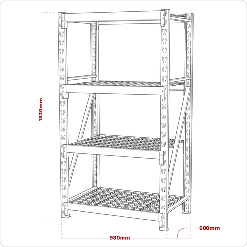 Heavy-Duty Racking Unit with 4 Mesh Shelves 640kg Capacity Per Level