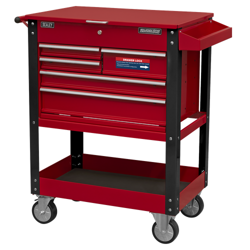 Superline PRO® Heavy-Duty Mobile Tool & Parts Trolley with 5 Drawers & Lockable Top
