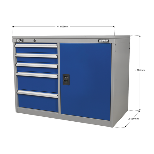 Premier Industrial™ Cabinet/Workstation with 5 Drawers & 1 Shelf