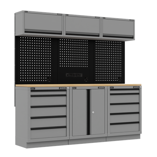Superline PRO® Black Edition Storage System with Rubber Wood Worktop 2.04m