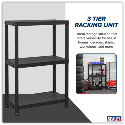 Plastic Racking Unit with 3 Shelves 25kg Capacity Per Level