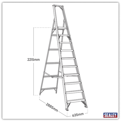 Industrial Step Ladder 10-Tread Aluminium - EN 131