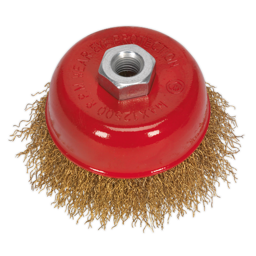 75mm Brassed Steel Crimped Wire Cup Brush M10 x 1.5mm