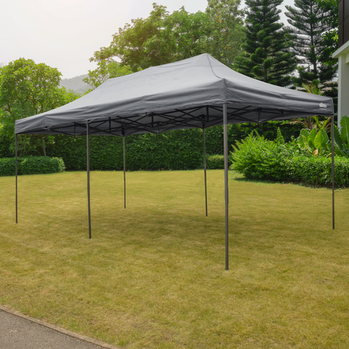 Dellonda Premium 3x6m Pop-Up Gazebo, Heavy Duty, PVC Coated, Water-Resistant Fabric, Supplied with Carry Bag, Rope, Stakes & Weight Bags - Grey Canopy