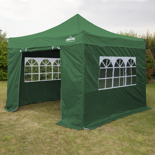 Dellonda Premium 2x2m Pop-Up Gazebo & Side Walls, PVC Coated, Water-Resistant Fabric with Carry Bag, Rope, Stakes & Weight Bags - Green