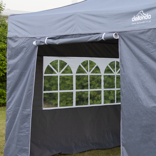 Dellonda Premium 2x2m Pop-Up Gazebo & Side Walls, PVC Coated, Water-Resistant Fabric, Supplied with Carry Bag, Rope, Stakes & Weight Bags - Grey