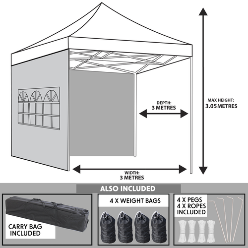 Dellonda Premium 3x3m Pop-Up Gazebo & Side Walls, PVC Coated, Water-Resistant Fabric with Carry Bag, Rope, Stakes & Weight Bags - Beige