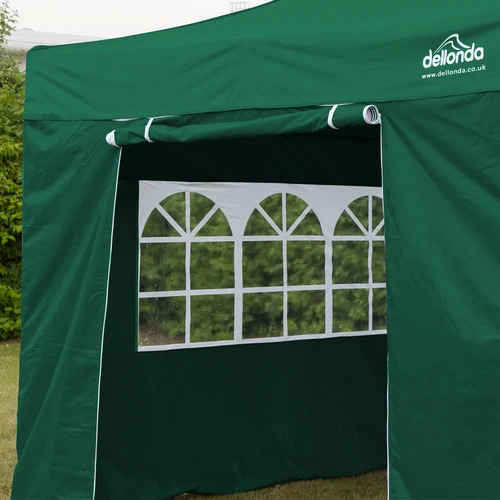 Dellonda Premium 3x3m Pop-Up Gazebo & Side Walls, PVC Coated, Water-Resistant Fabric with Carry Bag, Rope, Stakes & Weight Bags - Green