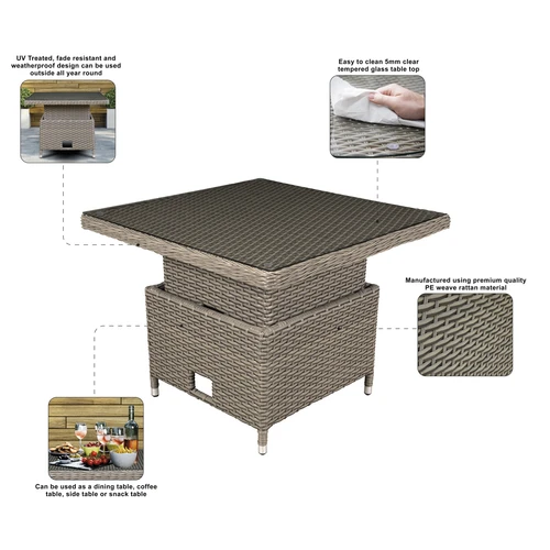 Dellonda Chester Rattan Wicker Adjustable-Height Outdoor Dining Table