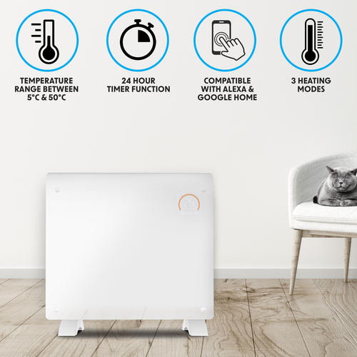 Baridi, Electric Glass Panel Heater 1000W/230V - DH136