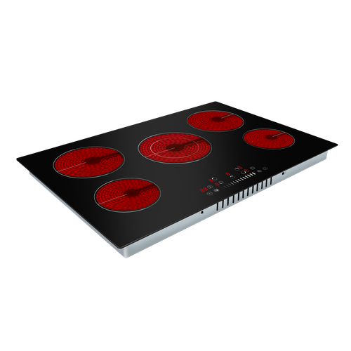 Baridi Integrated Ceramic Hob with 5 Cooking Zones 77cm - Black Glass