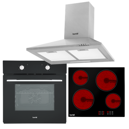 Baridi Integrated Ceramic Hob with 4 Cooking Zones, Integrated Fan-Assisted Electric Oven & Cooker Hood with Carbon Filters