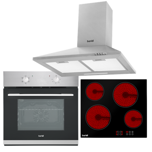 Baridi Integrated Ceramic Hob with 4 Cooking Zones, Integrated Fan-Assisted Electric Oven & Cooker Hood with Carbon Filters