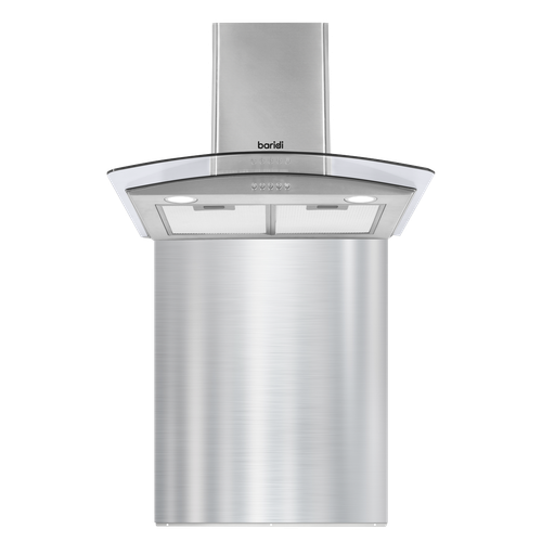 Baridi Curved Glass Cooker Hood with Carbon Filters, LED Lights & Splashback 60cm - Stainless Steel