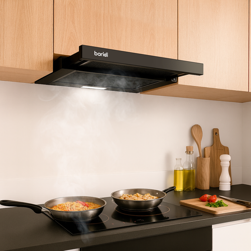 Baridi Telescopic Cooker Hood with Aluminium Filters 60cm - Black
