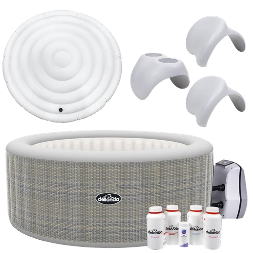 Dellonda 2-4 Person Inflatable Hot Tub/Spa with Smart Pump & Starter Kit - Rattan Effect