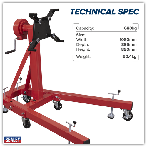 Folding 360º Rotating Engine Stand with Geared Handle Drive 680kg Capacity