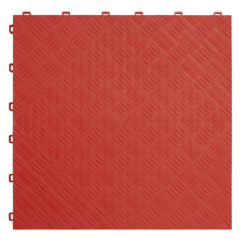 Polypropylene Floor Tile 400 x 400mm, Red Treadplate - Pack of 9