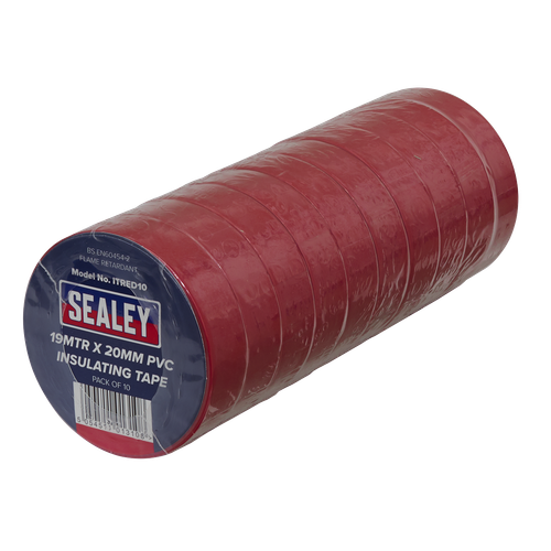 PVC Insulating Tape 19mm x 20m, Red - Pack of 10