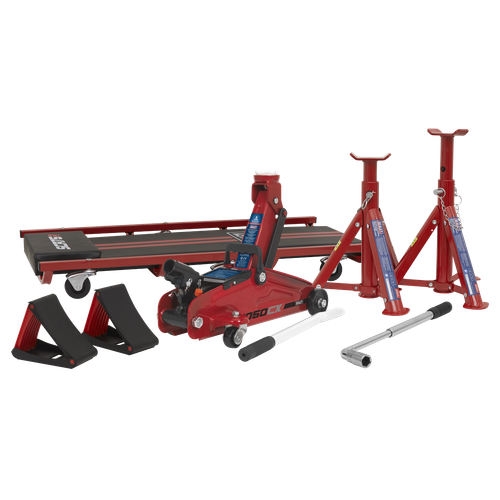 Lifting Kit (Inc Jack, Axle Stands, Creeper, Chocks & Wrench) 2 Tonne 5pc