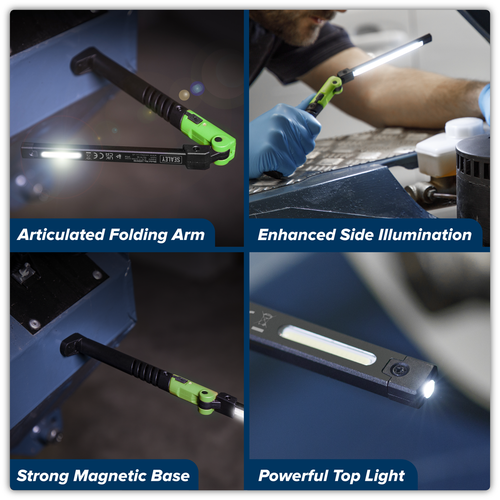 Rechargeable Slim Folding Pocket Light 2 COB & 1 SMD LED - Green
