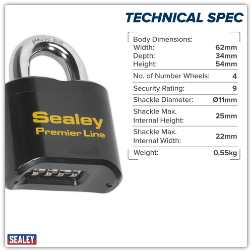 Premier™ Steel Body Combination Padlock 62mm
