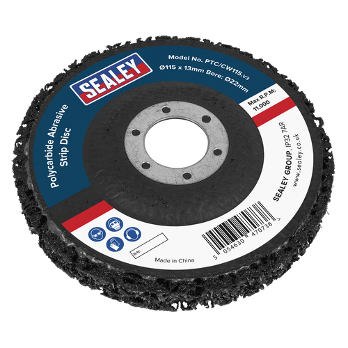 115 x 13mm Black Polycarbide Abrasive Strip Disc 22mm Bore - Display Box of 10