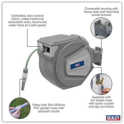 Auto-Rewind Control Garden Hose Reel 30m