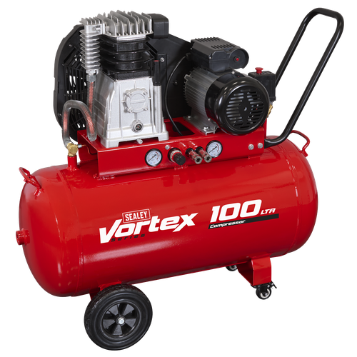 100L Belt Drive Air Compressor with Cast Cylinders & Wheels 3.5hp