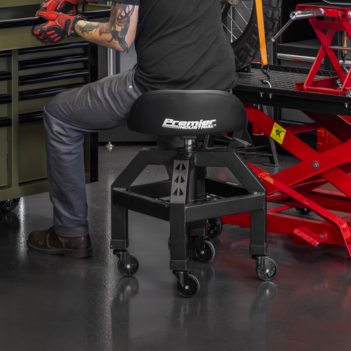 Premier Industrial Pneumatic Creeper Stool with Adjustable Height Swivel Seat & Back Rest