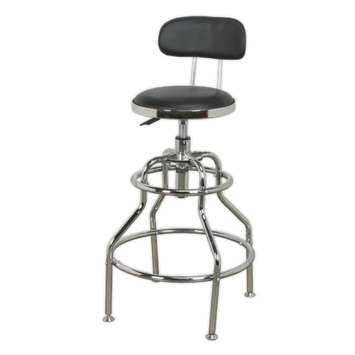 Pneumatic Workshop Stool with Adjustable Height Swivel Seat & Back Rest