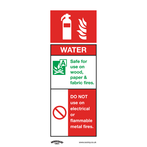 Worksafe® Water Fire Extinguisher Safety Sign, Self-Adhesive Vinyl - Pack of 10