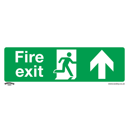 Worksafe® Fire Exit (Up) Safety Sign, Self-Adhesive Vinyl - Pack of 10