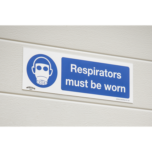 Worksafe® Respirators Must Be Worn Safety Sign, Self-Adhesive Vinyl - Pack of 10