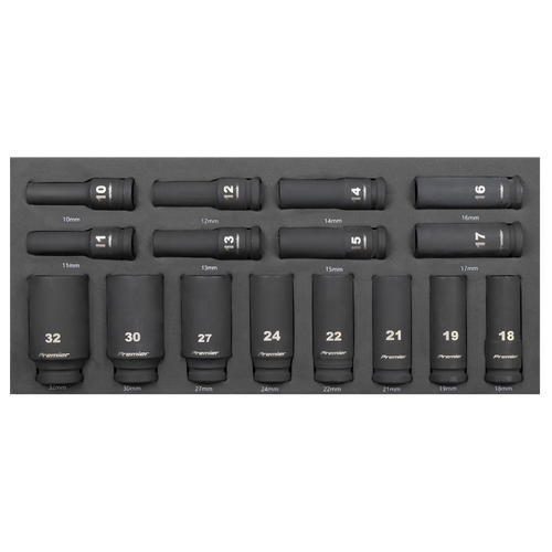 Premier Deep Impact Socket Set with Tool Tray 1/2"Sq Drive 16pc