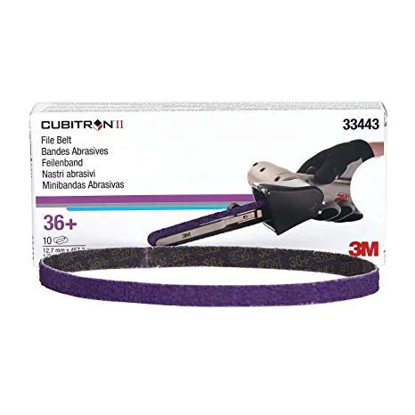3M 12.7mm  X 457.2mm P36 Grit Cubitron II File Belts - Pack of 10 - 3M 33443