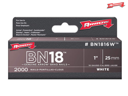 Arrow - BN1816 Brad Nails 25mm White Head Pack 2000